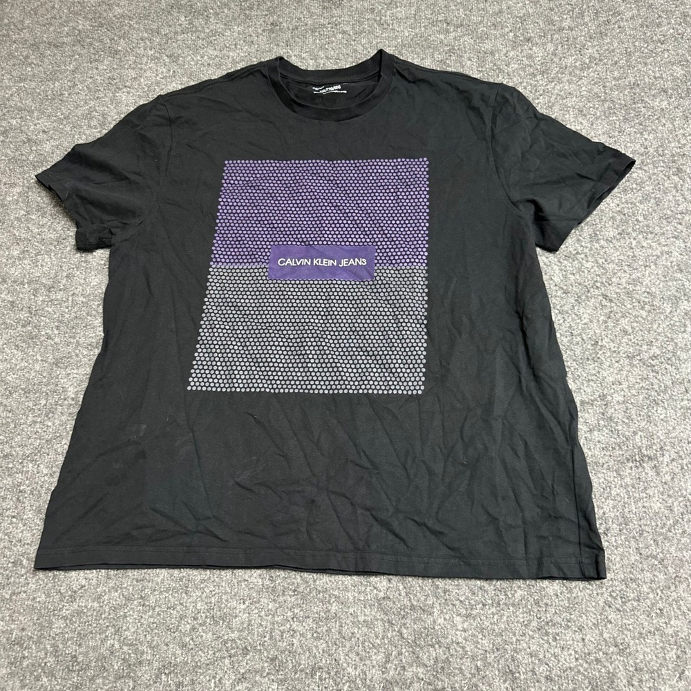 Calvin Klein Jeans Shirt Mens Size XXL Black Purple Dot Matrix Graphic Tee Logo